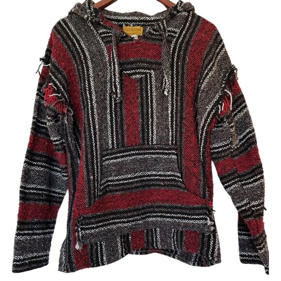 Vintage Baja Hoodie Gold Coast Sunwear Red Black Gray Woven M 🧶🌈 - Picture 6 of 8